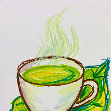 【緑と云えば、葉っぱの上に緑茶】