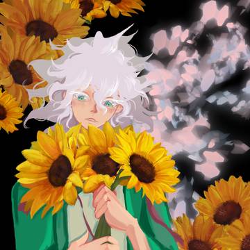 Komaeda Nagito with sunflowers