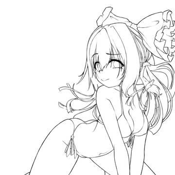 水着な霊夢さん　線画