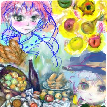 りんごの籠 模写+古明地姉妹