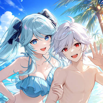 一緒に海に出かけている