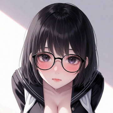 汗だく無防備 黒髪ショート紫瞳眼鏡っ子黒セーラー 雫(しの)