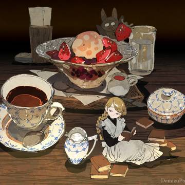 コーヒーにいちごあんみつ