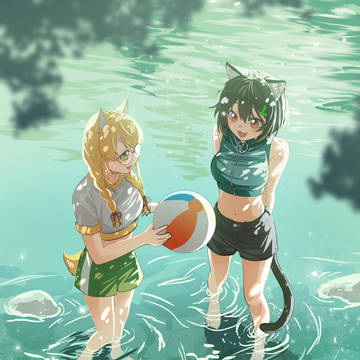 【Commission】川辺で遊ぶ2人【OC】
