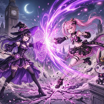 魔法少女同士で戦う桃峰さくらと黒鋼亜子