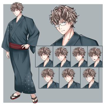【表情差分8種】和服男子の立ち絵(イケメン男性)