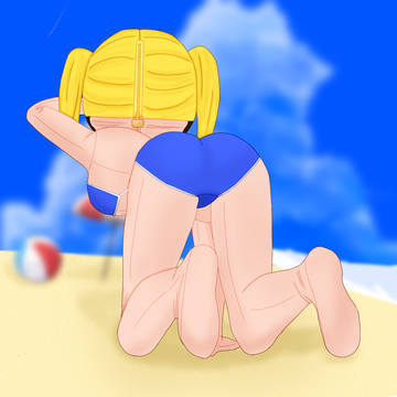 真夏のビーチ撮影会する着ぐるみさん