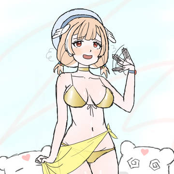 PillowDear in golden bikini