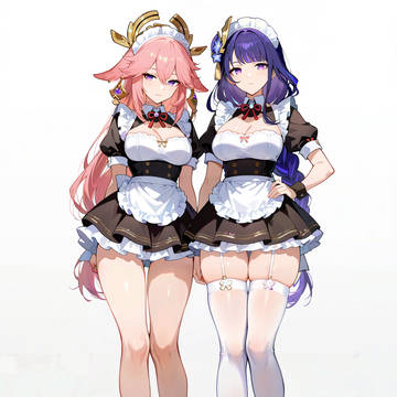 八重神子と雷電将軍のメイド服