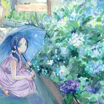 雨、紫陽花