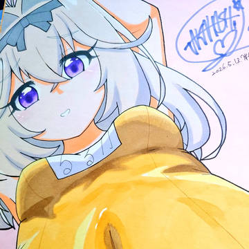 手描き色紙・金スク水るるかちゃん