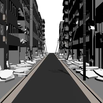 廃墟のオフィス街3D