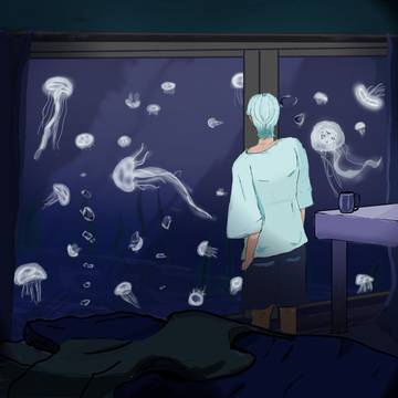 窓の外にはクラゲ