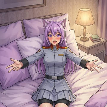 ベッドで休息する士官服のシス