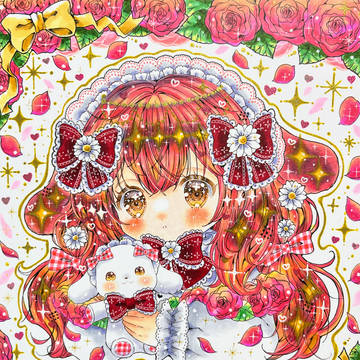 薔薇と垂れ耳うさぎの女の子♡