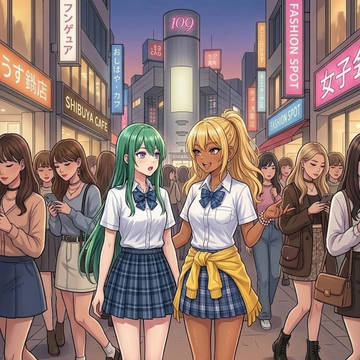 バンド部と一緒に歩くギャル