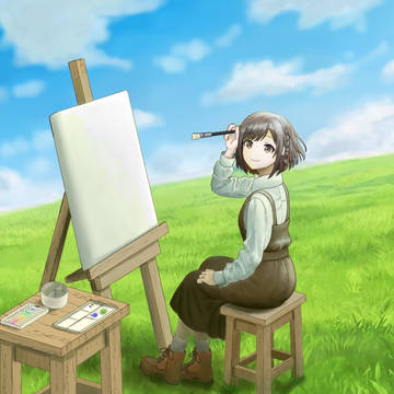 草原で写生