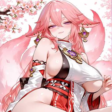 Yae Miko Under Cherry Blossoms