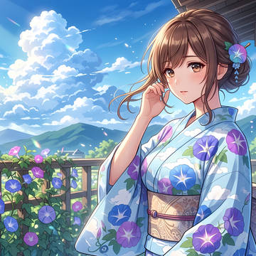 浴衣と朝顔