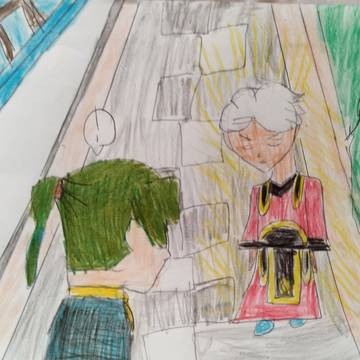 猫又之助想像画(夏目漱石閻魔大王に会う)