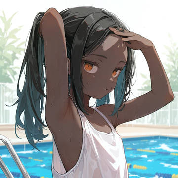ツインテ褐色濡れ髪