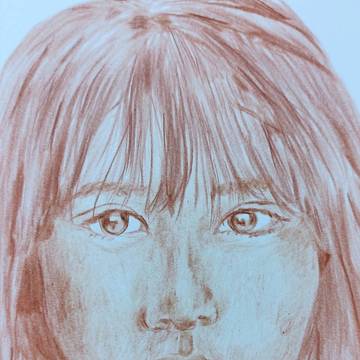 『有村架純さん』似顔絵イラスト。茶色鉛筆画。