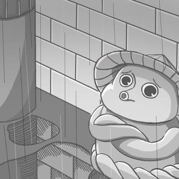 通り雨に悩む、かさたこだるま