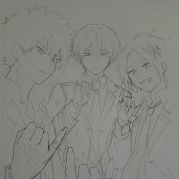 爆豪、轟、上鳴のラフ画