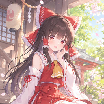 春の神社と紅白の巫女