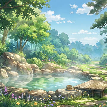 [時間差分アリ]夏の自然温泉の風景