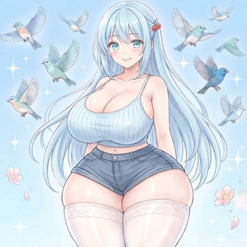 水色の空へ飛び立つ青い鳥