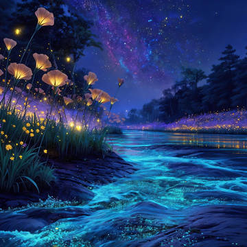 【動く背景/BOOTH】星降る夜の蛍川 - 幻想的な光のファンタ