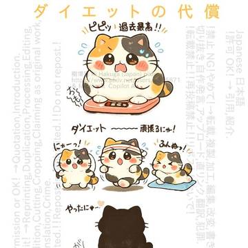 ミケ猫の4コマ漫画2つ