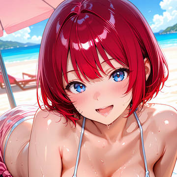 ビーチで深い谷間