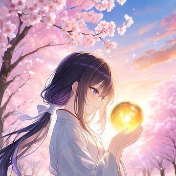 幻想的な月と桜の少女