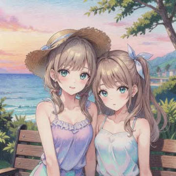 夕陽と海と百合デート