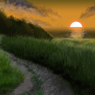 夕暮れの草原