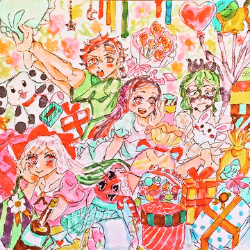 竈門兄妹+謝花兄妹イラスト詰め(四角型)