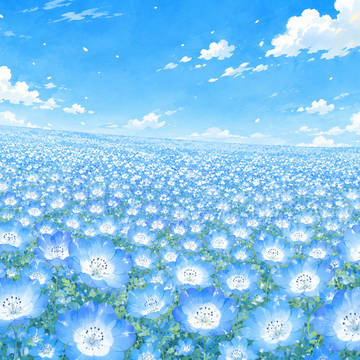 ネモフィラの花畑・一輪:背景透過　AI
