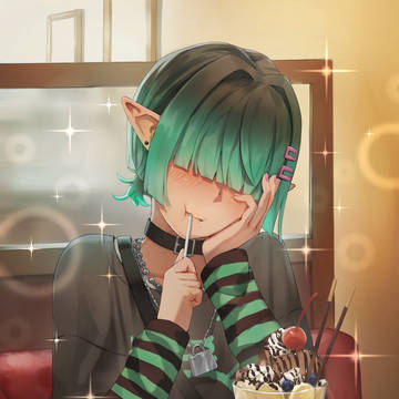 パフェがウマウマ、メカクレちゃん