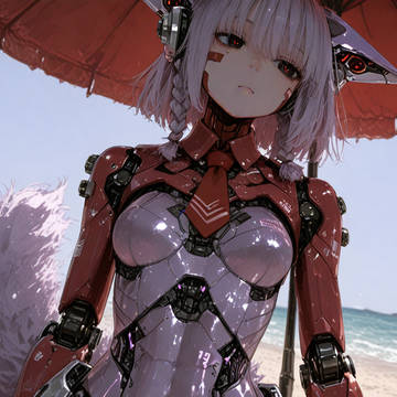 メカケモちゃん 海に来た