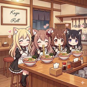 みんなでラーメンを食べる