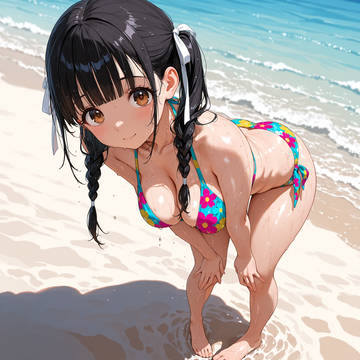 JKアイドル つぼみちゃん 花柄ビキニで撮影