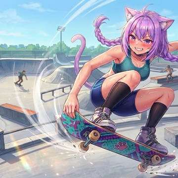 スポーツウェアでスケボーするスパッツのシス
