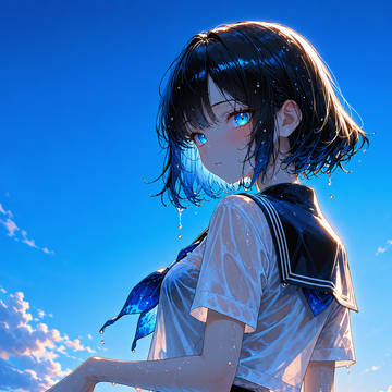 夕凪の海、滴る蒼と濡れたセーラー