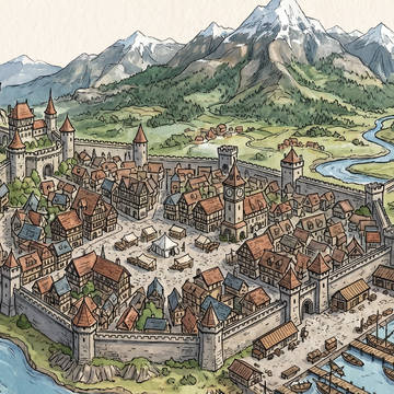 【フリー背景素材】ファンタジーな城下町イラスト素材集【AI生成】