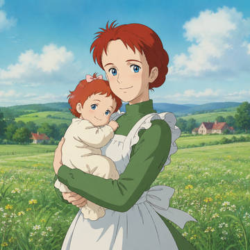 赤毛のアン 娘のリラを抱くアン
