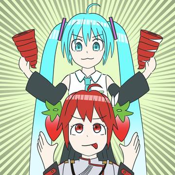 初音ミクと重音テト（ドリル↔︎いちご変換版）