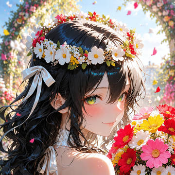 光零れる庭園と、背中を彩る色彩のブーケ