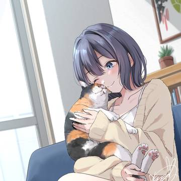 猫にほおずり